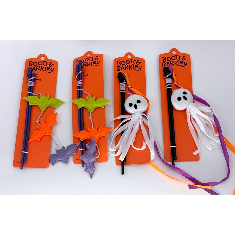Lot of 4 Boots & Barkley Halloween Ghost Catnip Cat Wand Toy Felt Bats New